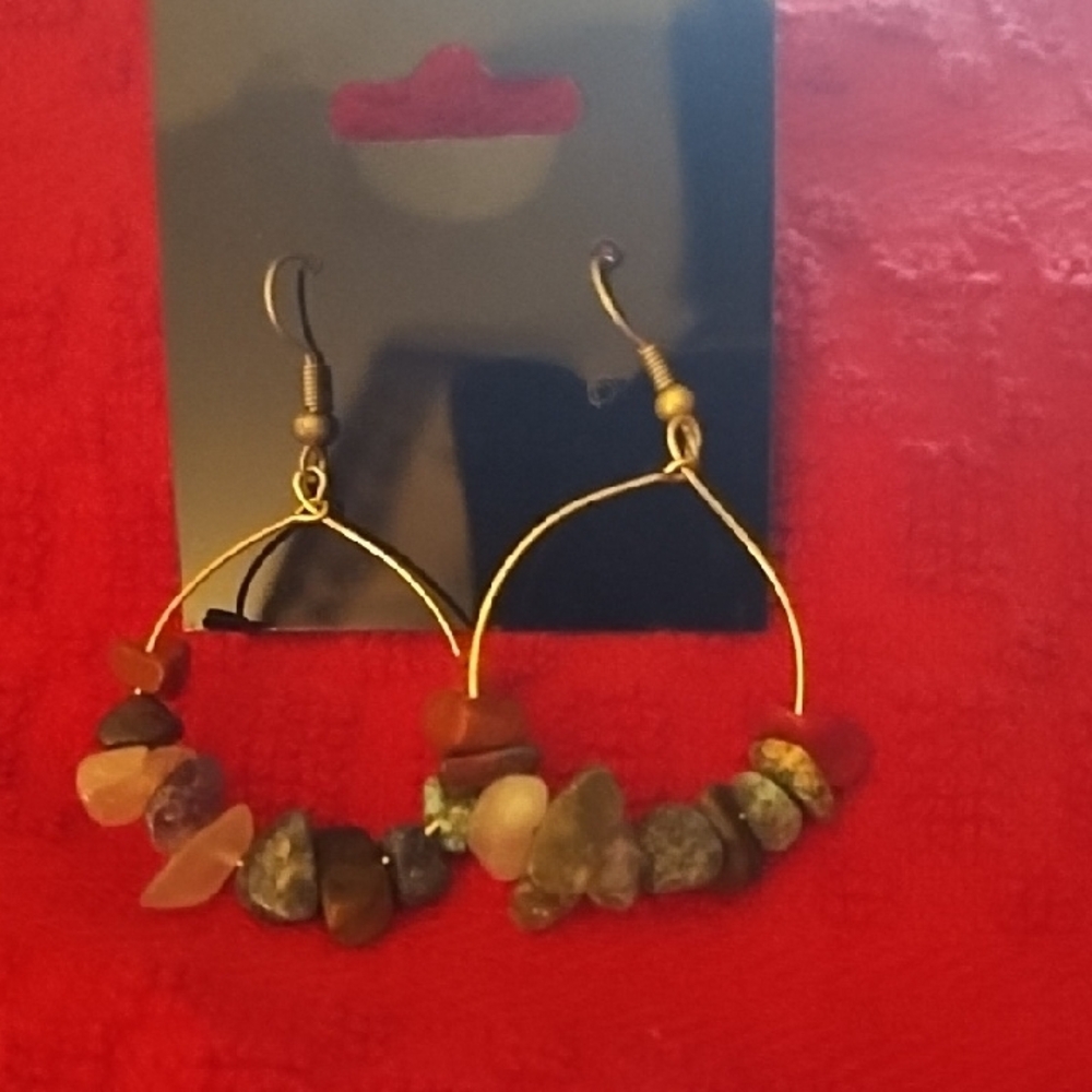 Red and Orange Bohemian Hoop Earrings with Stones